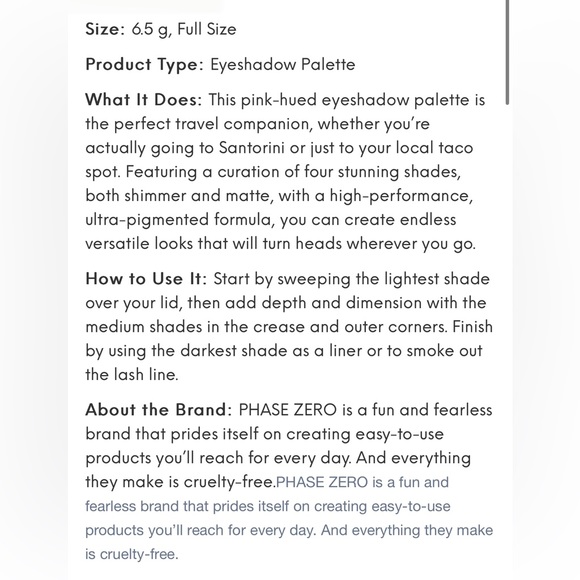 PHASE ZERO MAKE UP
Quad Eyeshadow Palette in Santorini - Picture 2 of 4